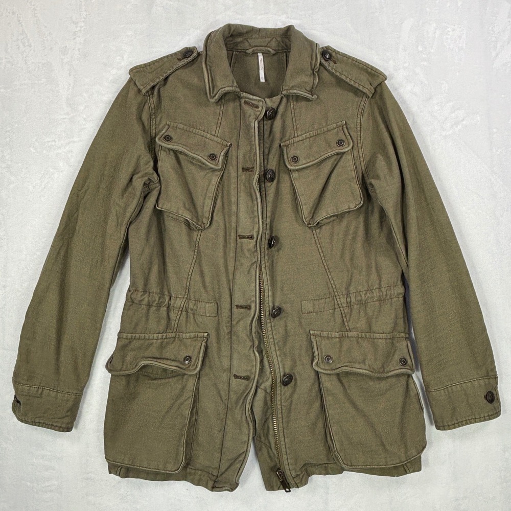 Free People Womens XS Olive Green Military Utility Field Jacket Cargo Coat XS